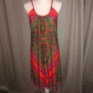 MSK Orange with Paisley and Striped Pattern Dress